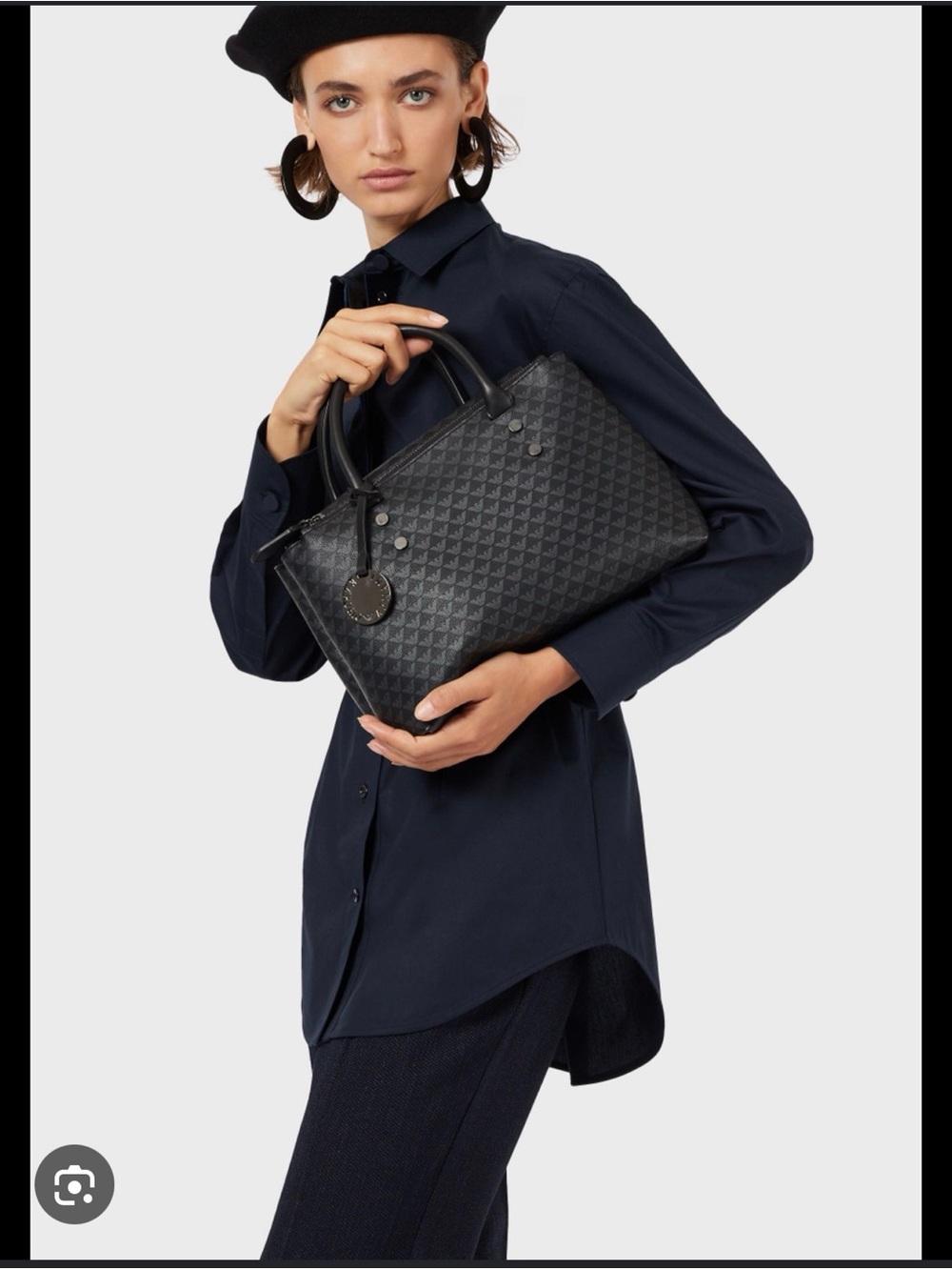 Emporio Armani Y3D144-YMV0I Monogram Print Black Tote Bag (large) - EUC